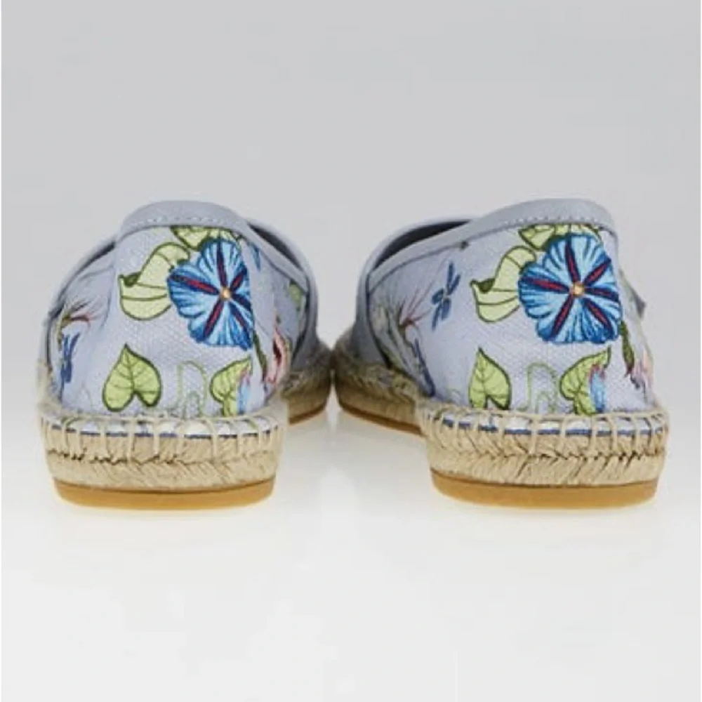 GUCCI Floral Blue  Espadrilles Summer Slip Sandals Womens Size 37